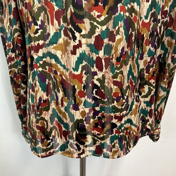 Vintage Notations Blouse sz 10 Orange Green Purple Career Shoulder Pads 90's Y2K - Picture 6 of 12